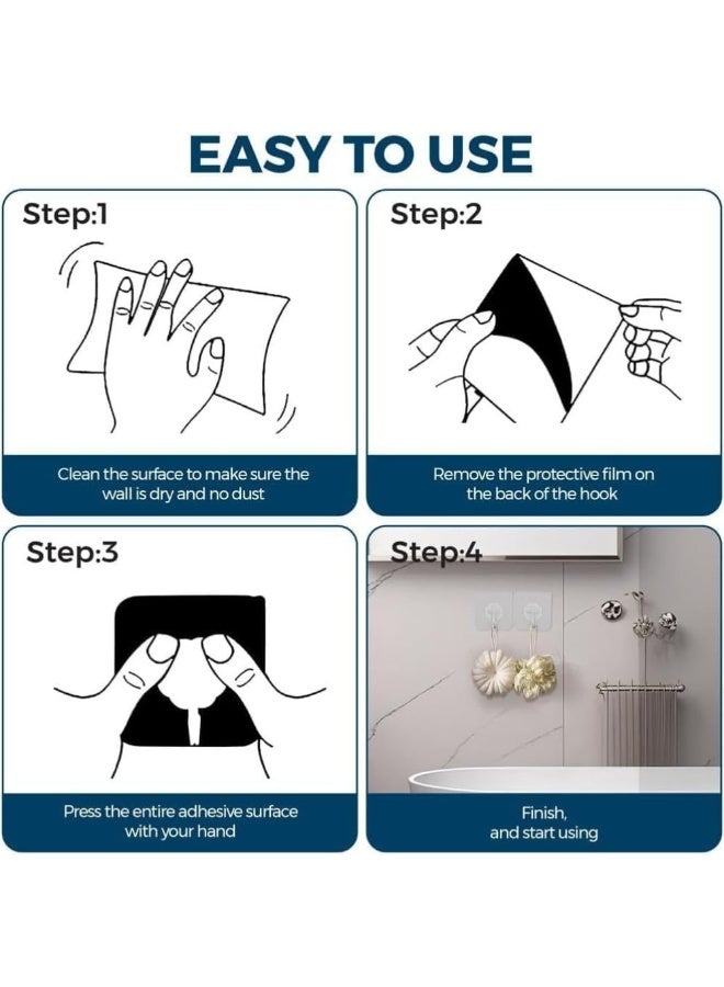 ٥٠ قطعة من خطافات الحائط الشفافة المقاومة للماء - خطافات لاصقة شديدة التحمل تتحمل وزن ٢٢ رطلاً، مناسبة للمنزل والحمام والمطبخ والدش والأبواب والتعليق الخارجي، سهلة التركيب والإزالة دون إتلاف الجدران. - Image 2